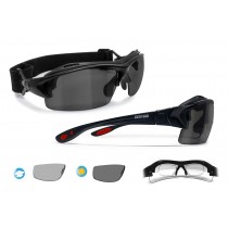 Occhiali Sportivi da Vista Graduabili Antivento Avvolgenti per Ciclismo Moto Sci Skydiving Tennis Calcio Sport Estremi - Aste ed Elastico intercambiabili - Lenti Fotocromatiche Polarizzate Antiriflesso – P399FTA by Bertoni Italy